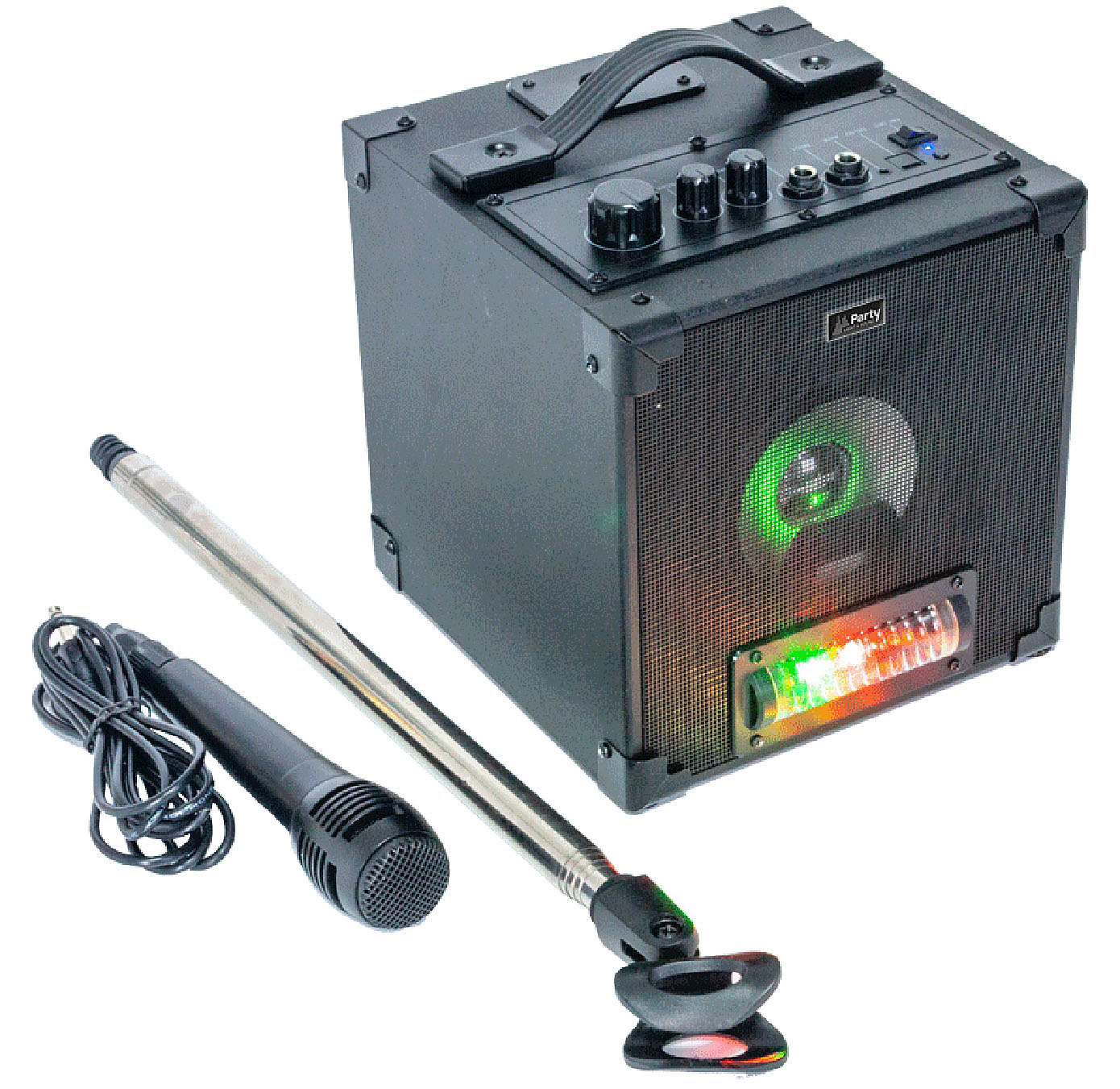 Aktivt karaoke sæt m. LED lyseffekt + mic og stand Aktivt karaoke sæt m. LED lyseffekt + mic og stand