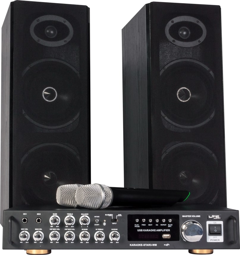 Karaokeanlegg SoundStoreXL.no Aktivt karaoke sæt m. LED lyseffekt + mic og stand