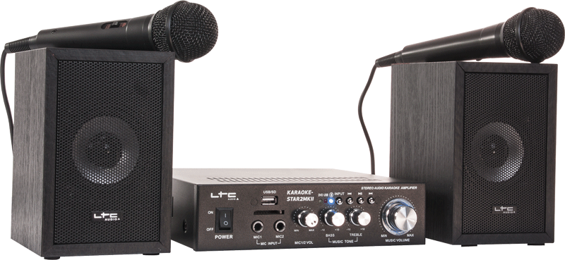 Karaoke sæt med 2 x mikrofoner Karaokeanlegg SoundStoreXL.no Karaoke sæt med trådløse mikrofoner og Bluetooth