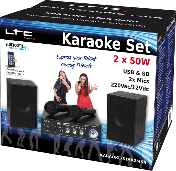 Karaoke sæt med 2 x mikrofoner Karaokeanlegg SoundStoreXL.no Karaoke sæt med trådløse mikrofoner og Bluetooth